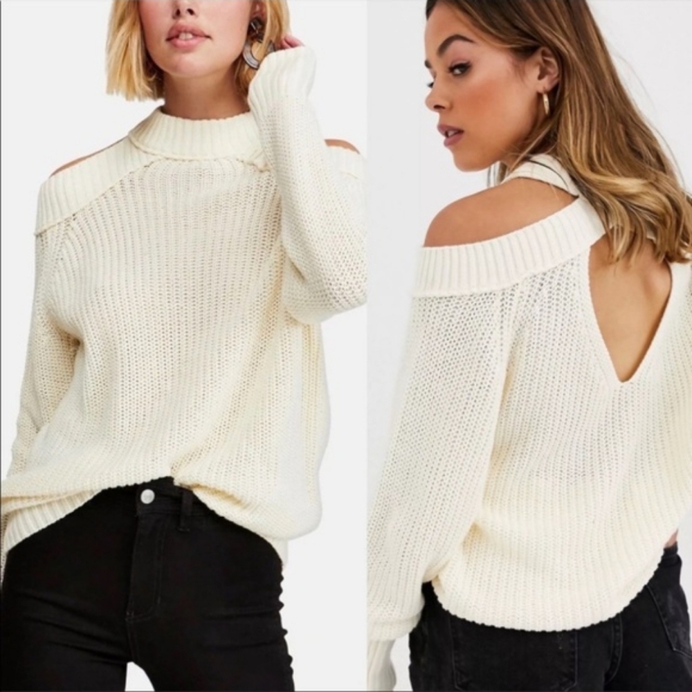 Free People Cold Shoulder Cream Sweater XS